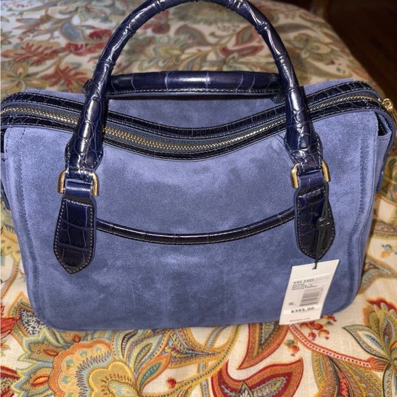 Brahmin Angora Collection Suede Navy Micaela Mid Satchel Bag NWT - Picture 1 of 9
